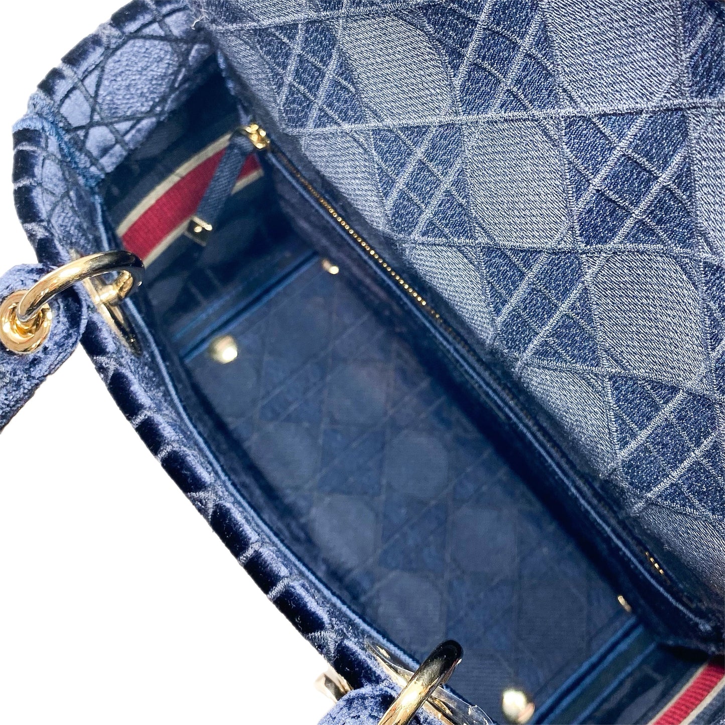 Dior Lady Dior Navy Red Velvet Medium D-Lite