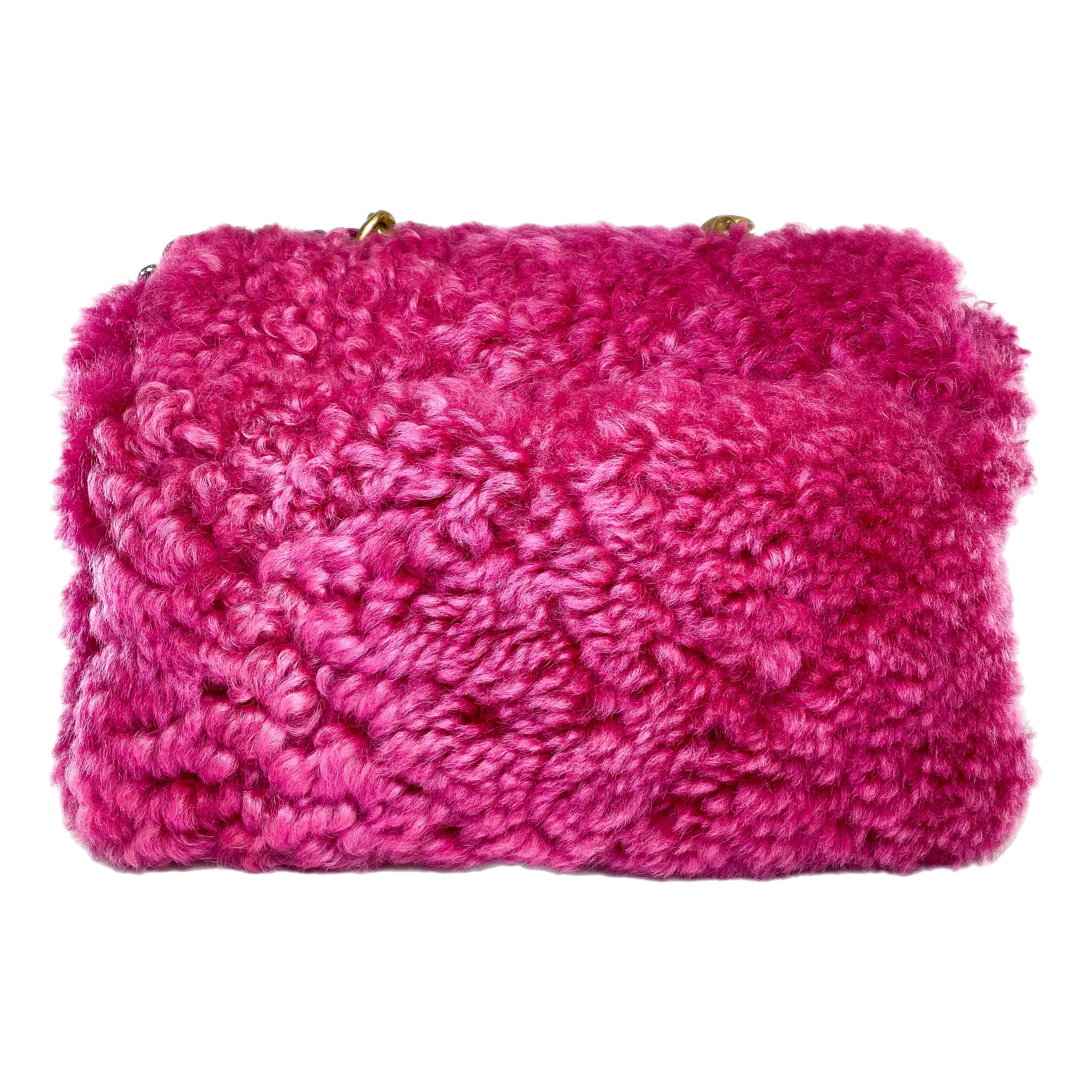 Chanel 19 Large Pink Shearling Sheepskin Flap Bag