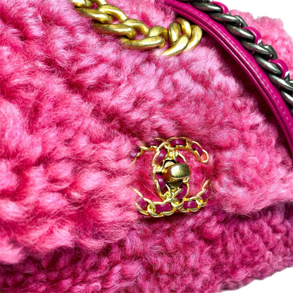 Chanel 19 Large Pink Shearling Sheepskin Flap Bag