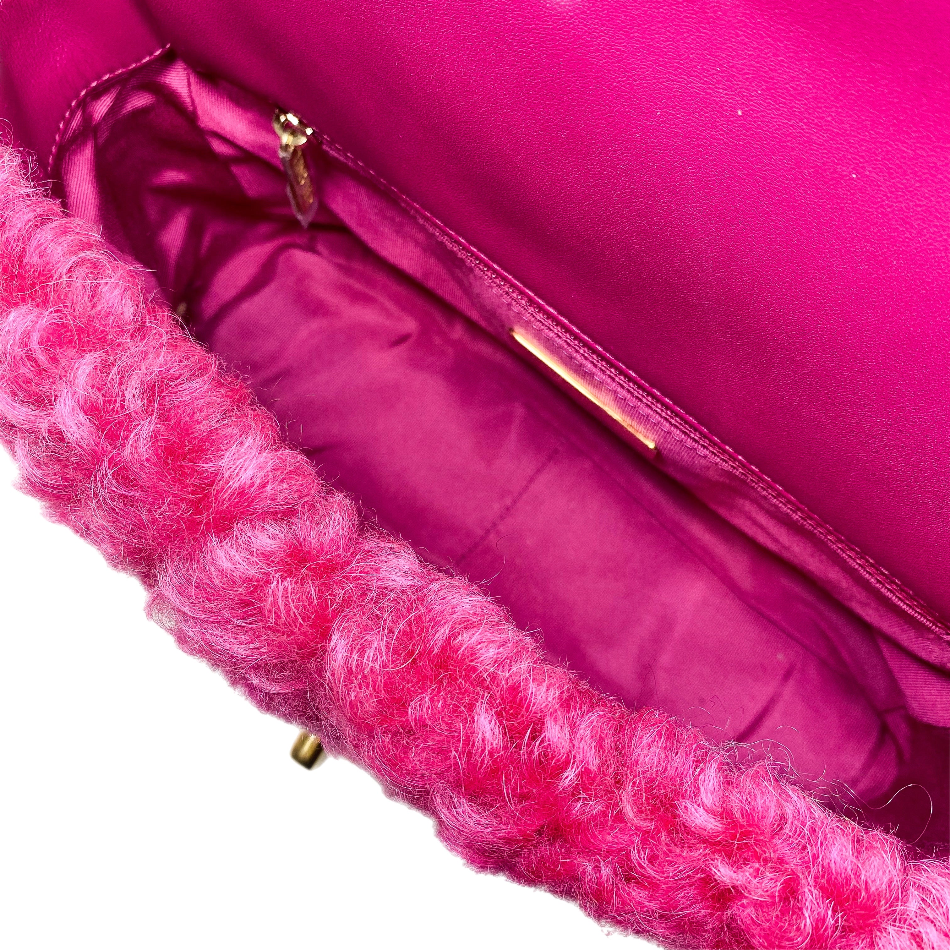 Chanel 19 Large Pink Shearling Sheepskin Flap Bag