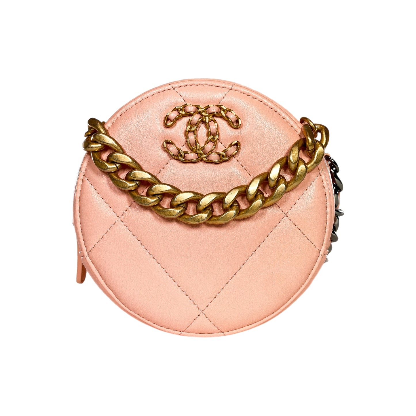 Chanel 19 Peach Round Clutch with Chain