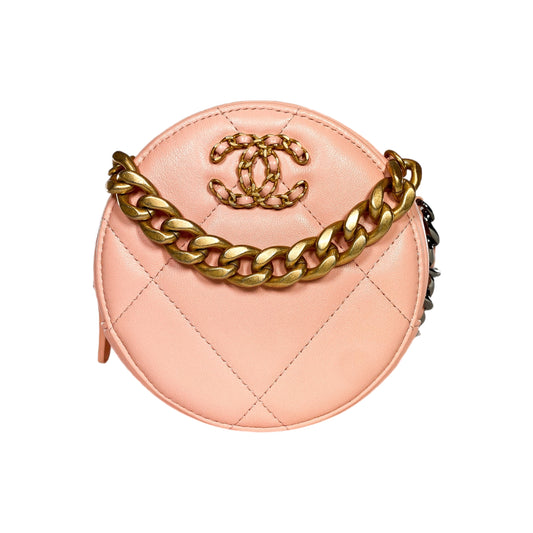 Chanel 19 Peach Round Clutch with Chain