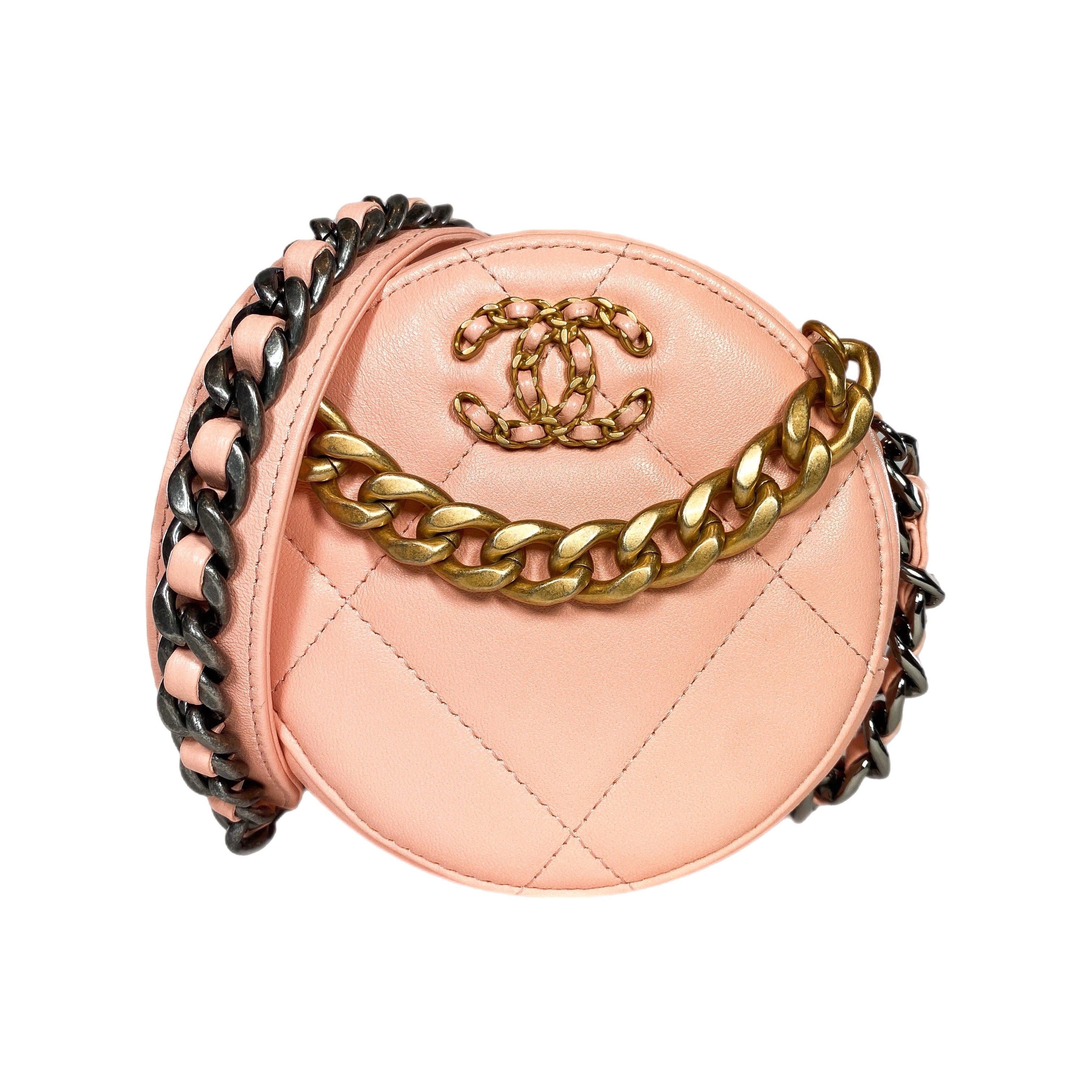 Chanel 19 Peach Round Clutch with Chain
