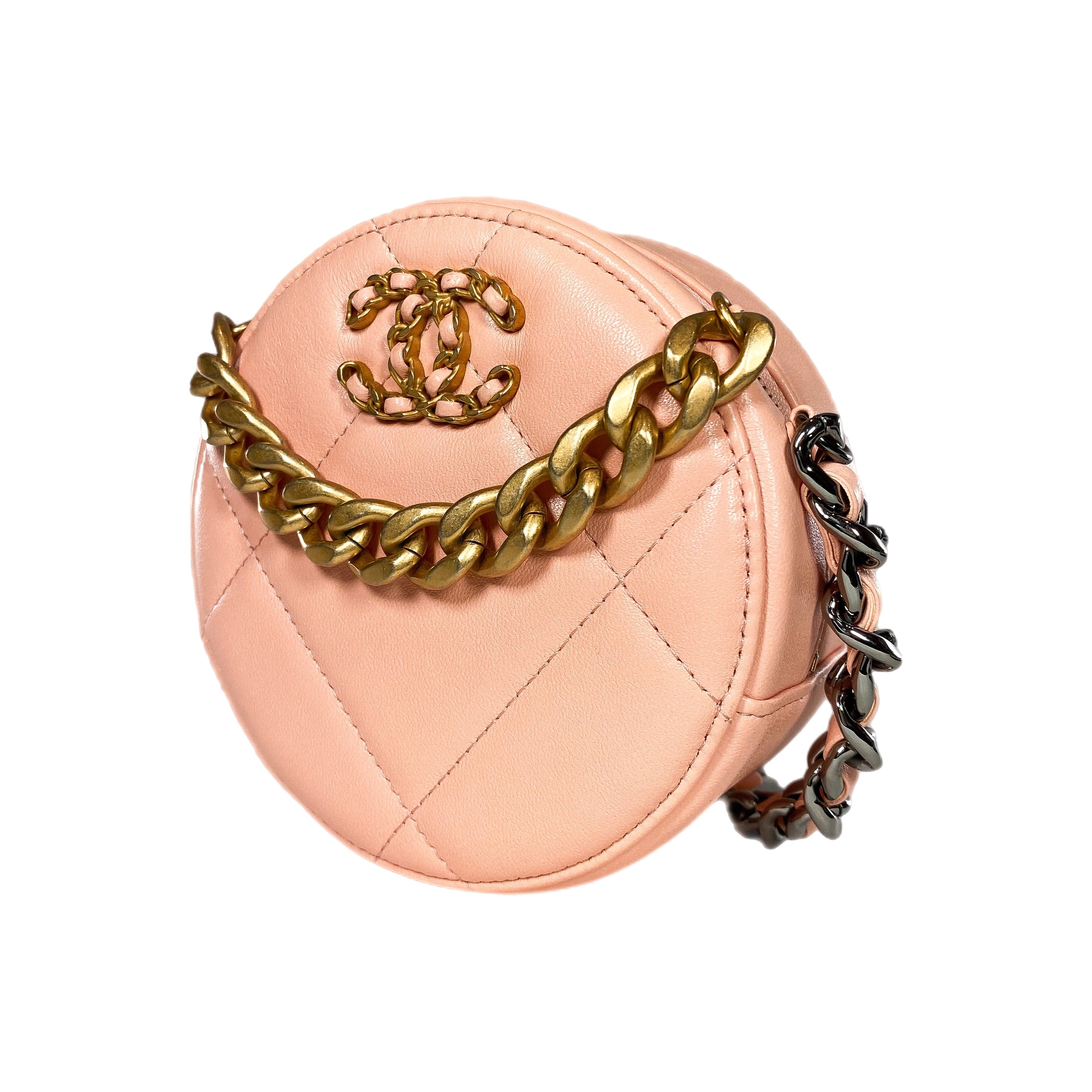 Chanel 19 Peach Round Clutch with Chain