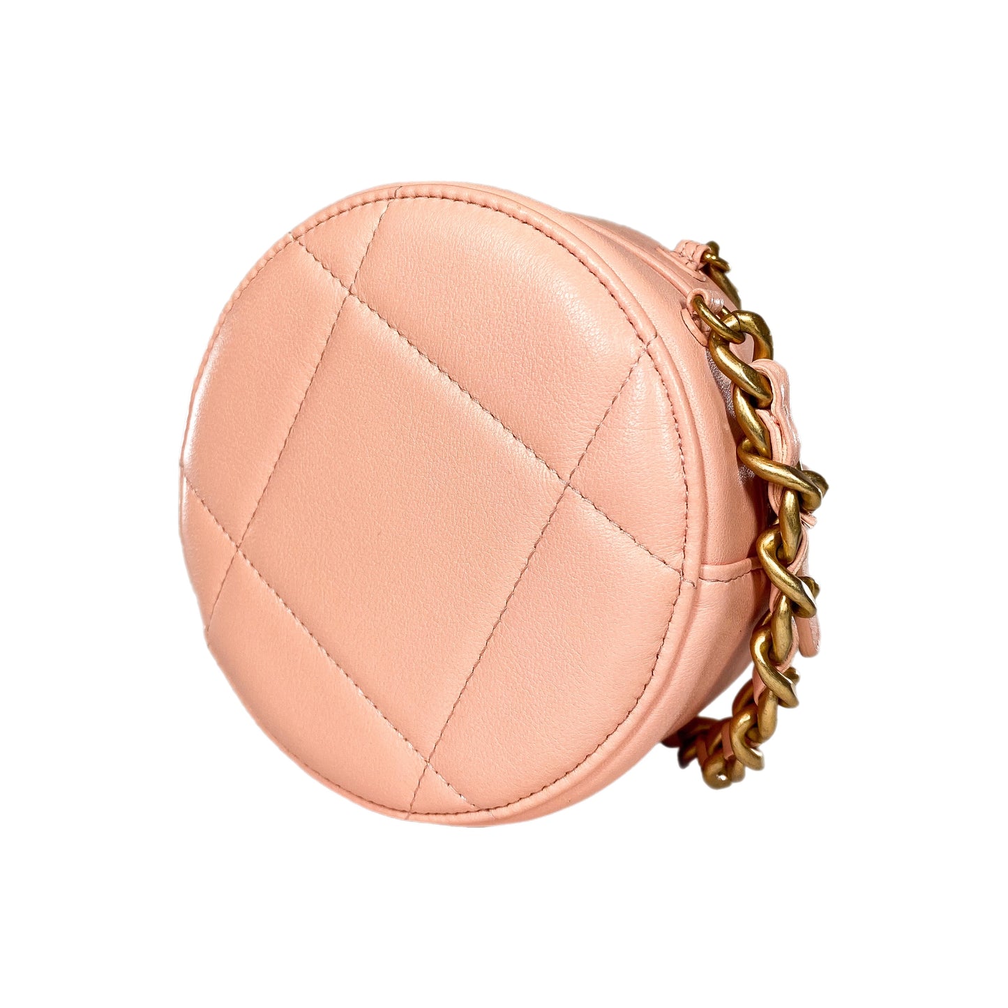 Chanel 19 Peach Round Clutch with Chain