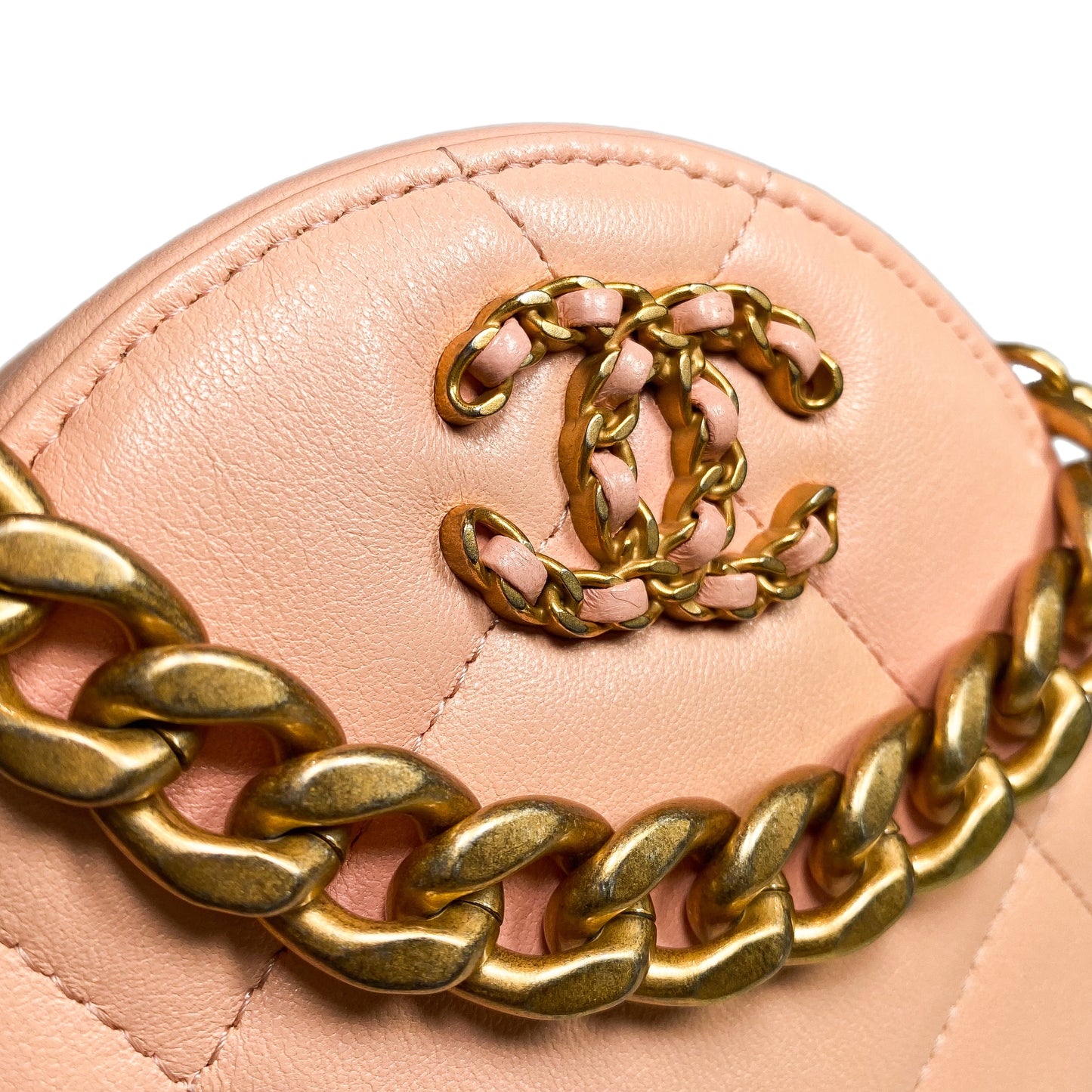 Chanel 19 Peach Round Clutch with Chain