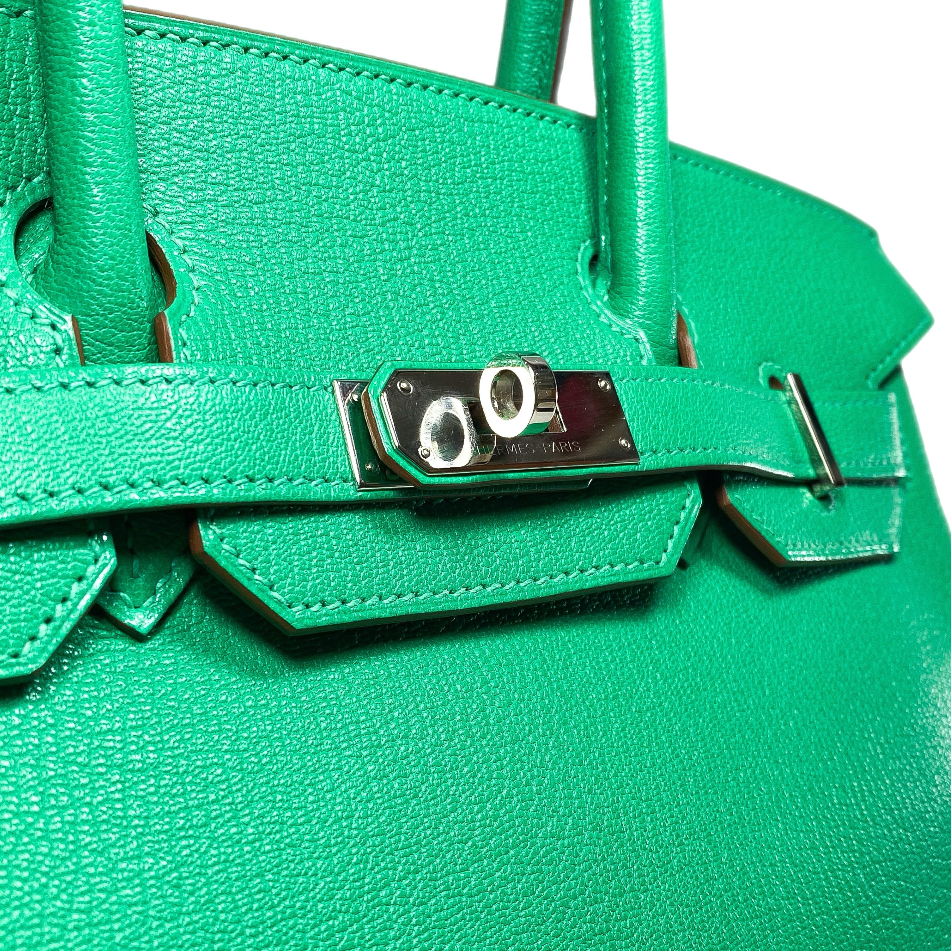 BA GREEN☆ Hermes Birkin 30 Menthe Blue Jean Verso Chevre Palladium Hardware