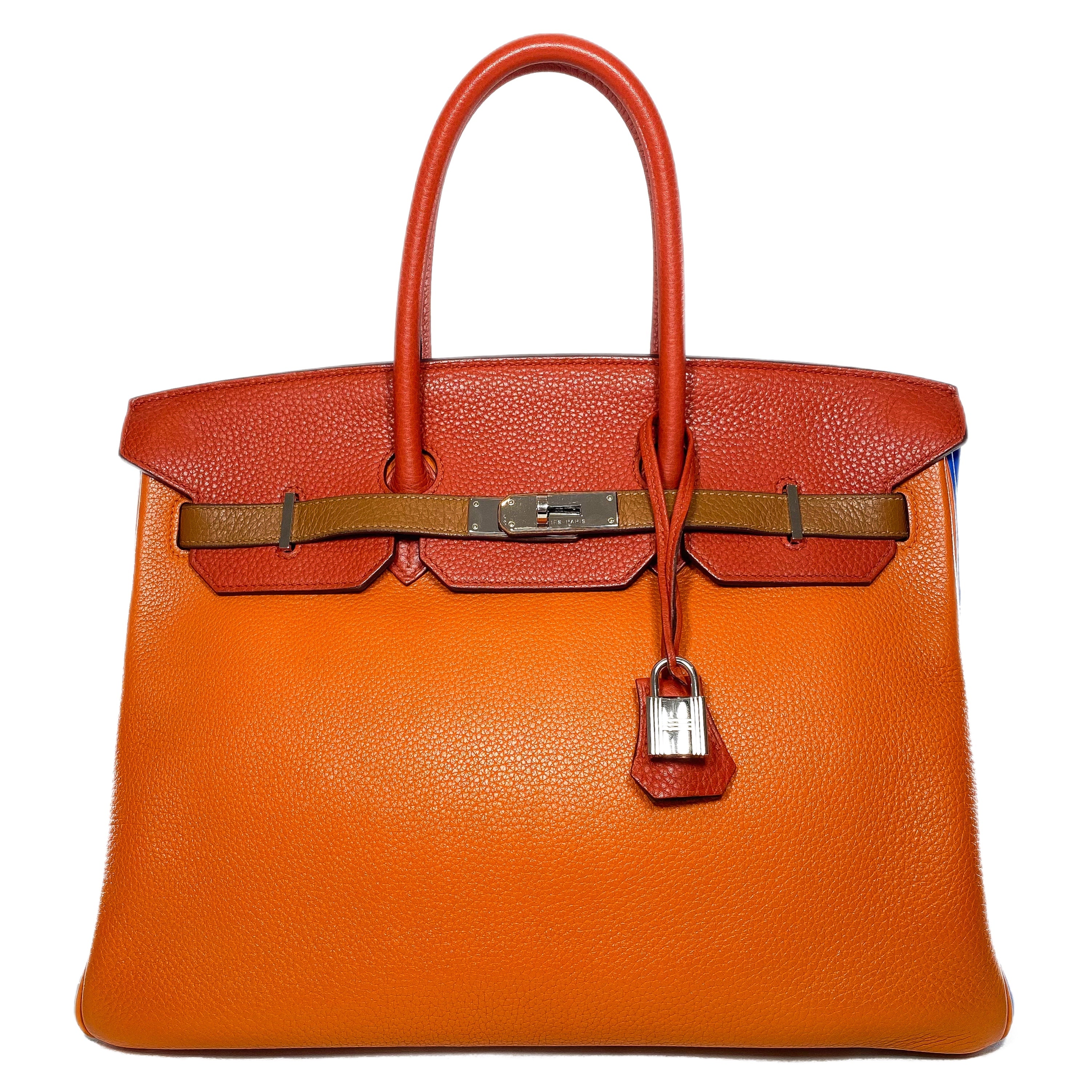 Hermes Birkin 35 Arlequin Orange Sanguine Gold Bleu Lin Bleu Hydra