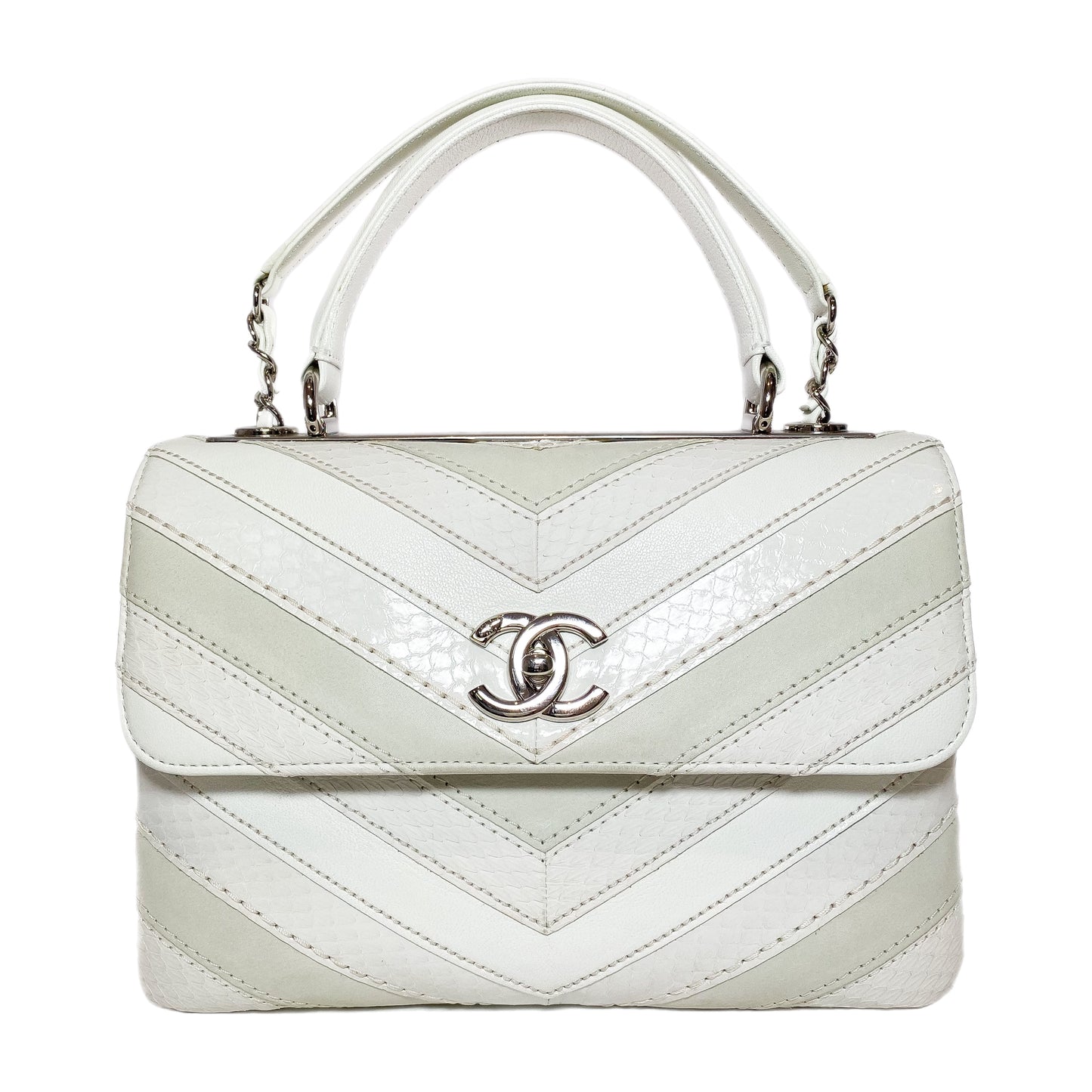 Chanel White Watersnake Chevron Quilted CC Trendy