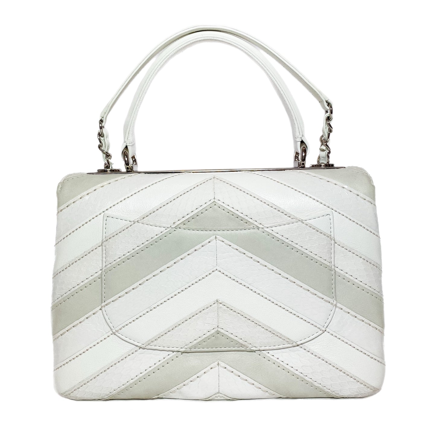 Chanel White Watersnake Chevron Quilted CC Trendy