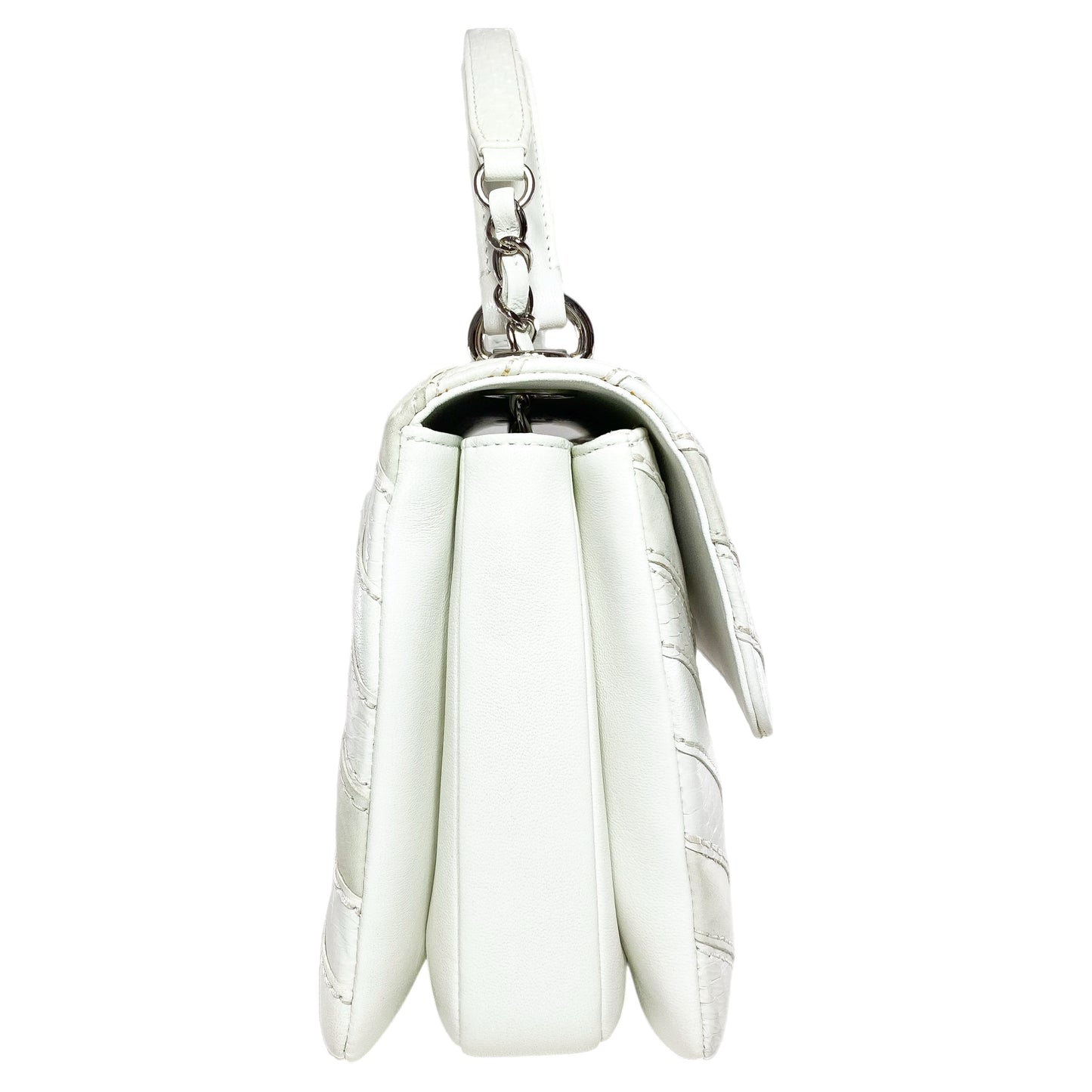 Chanel White Watersnake Chevron Quilted CC Trendy