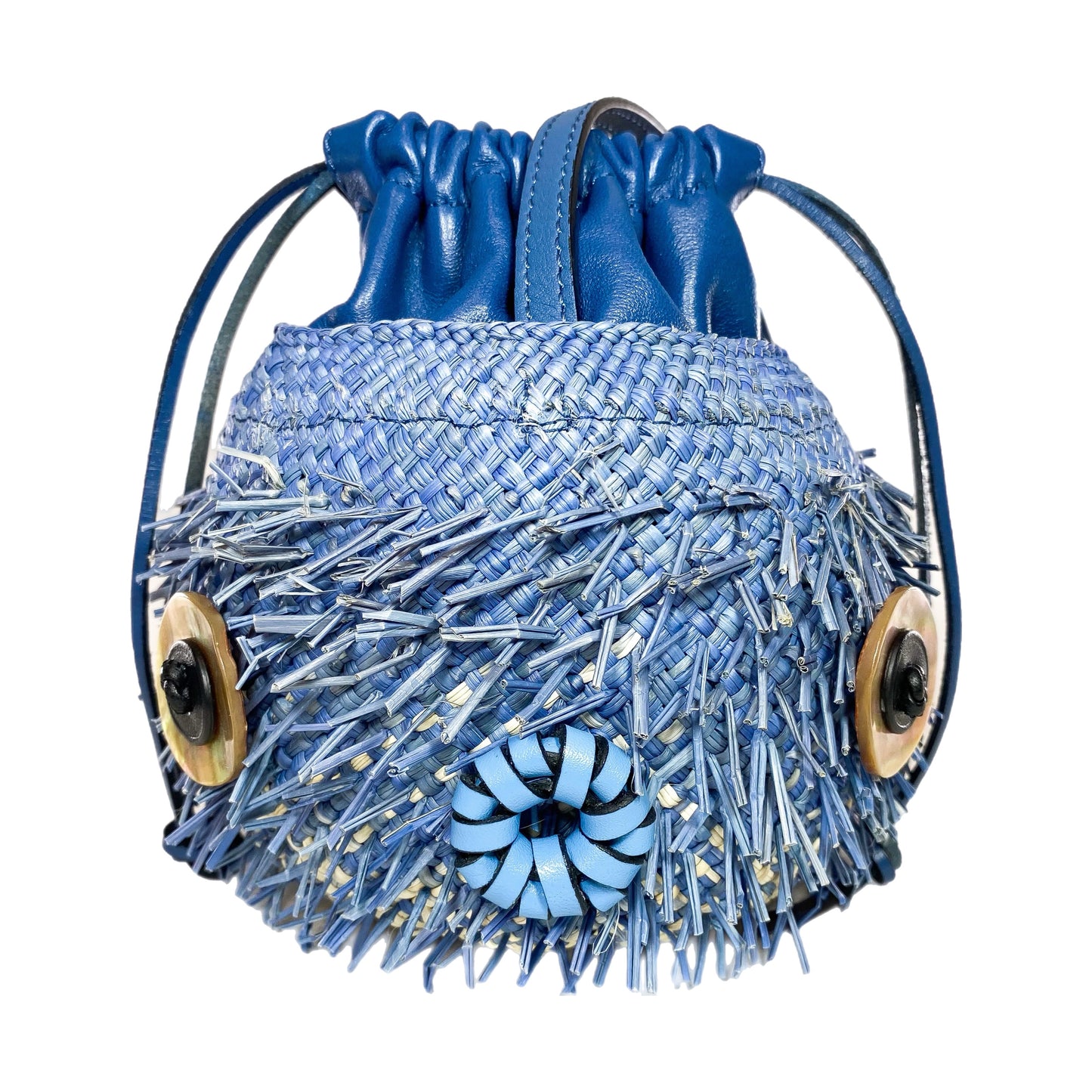 Loewe x Paula’s Ibiza Blue Small Raffia Blowfish Bucket Bag
