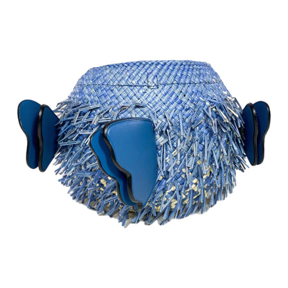 Loewe x Paula’s Ibiza Blue Small Raffia Blowfish Bucket Bag