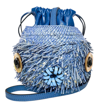 Loewe x Paula’s Ibiza Blue Small Raffia Blowfish Bucket Bag