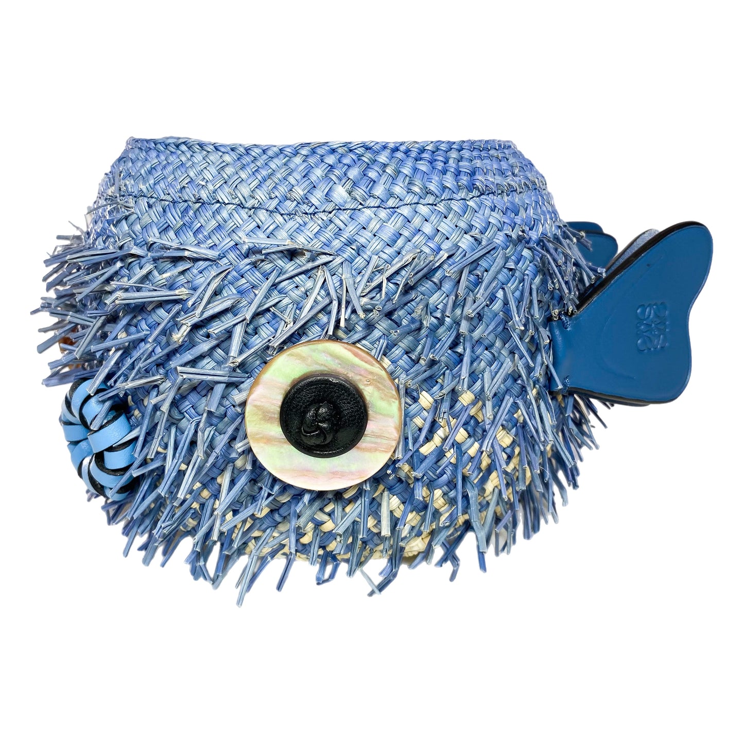 Loewe x Paula’s Ibiza Blue Small Raffia Blowfish Bucket Bag