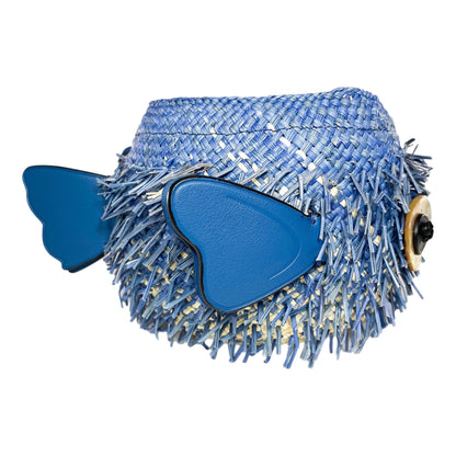 Loewe x Paula’s Ibiza Blue Small Raffia Blowfish Bucket Bag