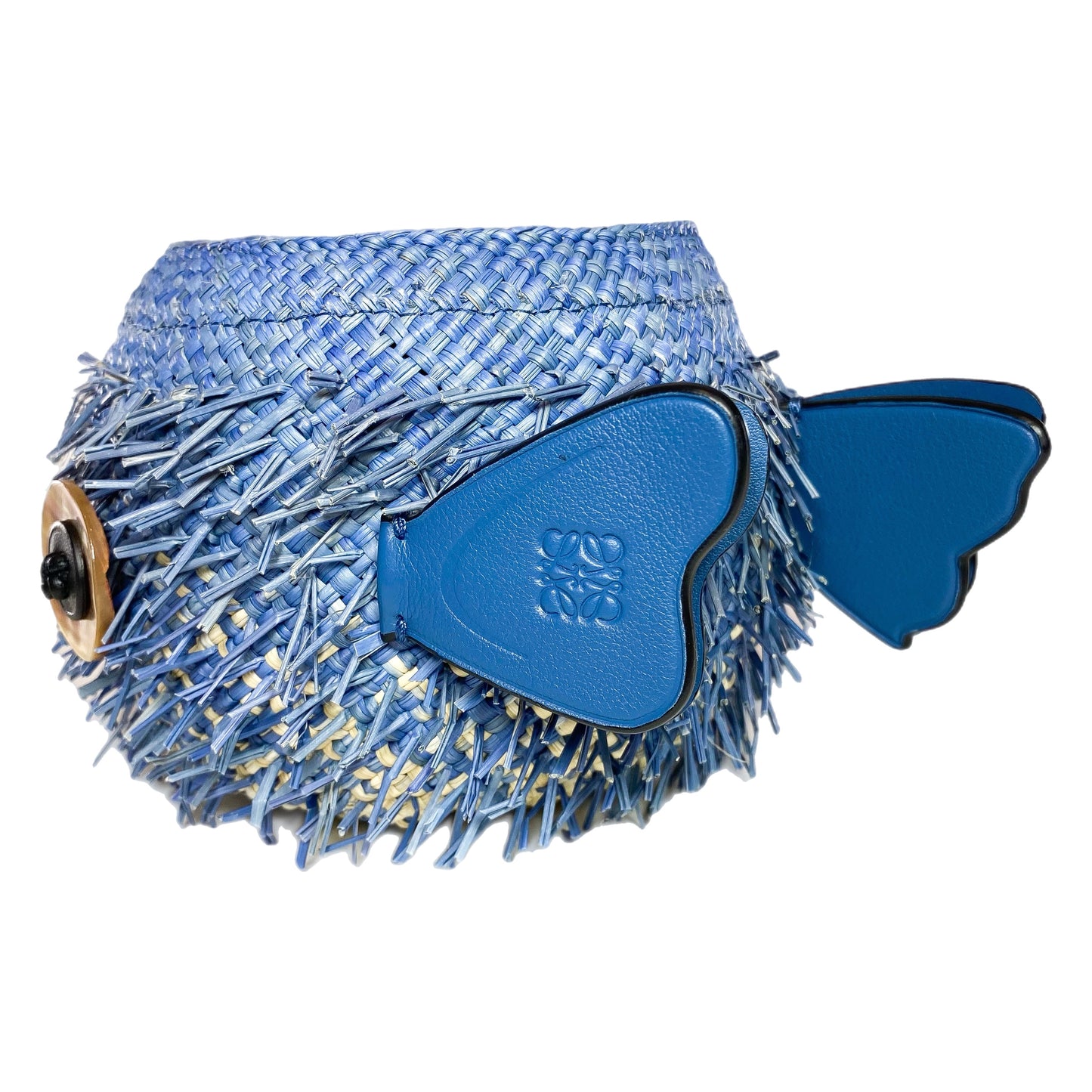 Loewe x Paula’s Ibiza Blue Small Raffia Blowfish Bucket Bag
