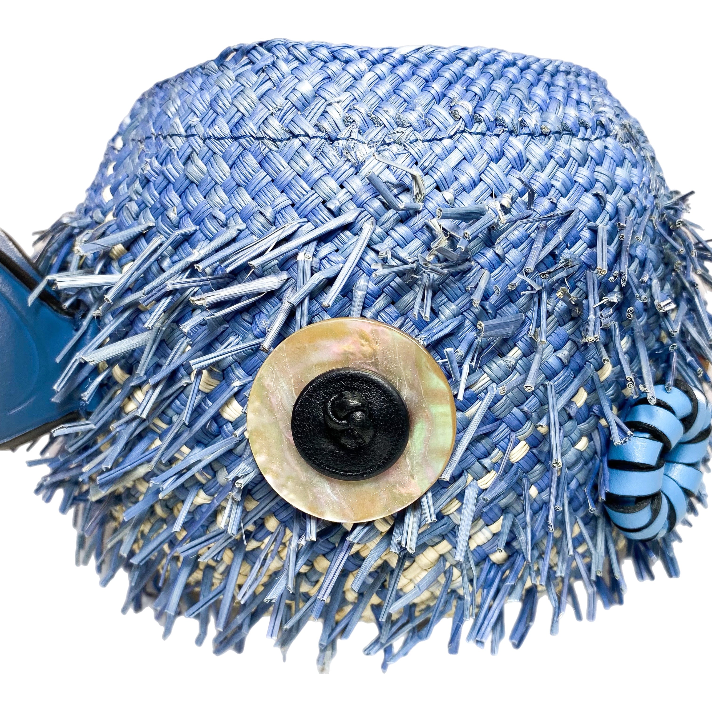 Loewe x Paula’s Ibiza Blue Small Raffia Blowfish Bucket Bag
