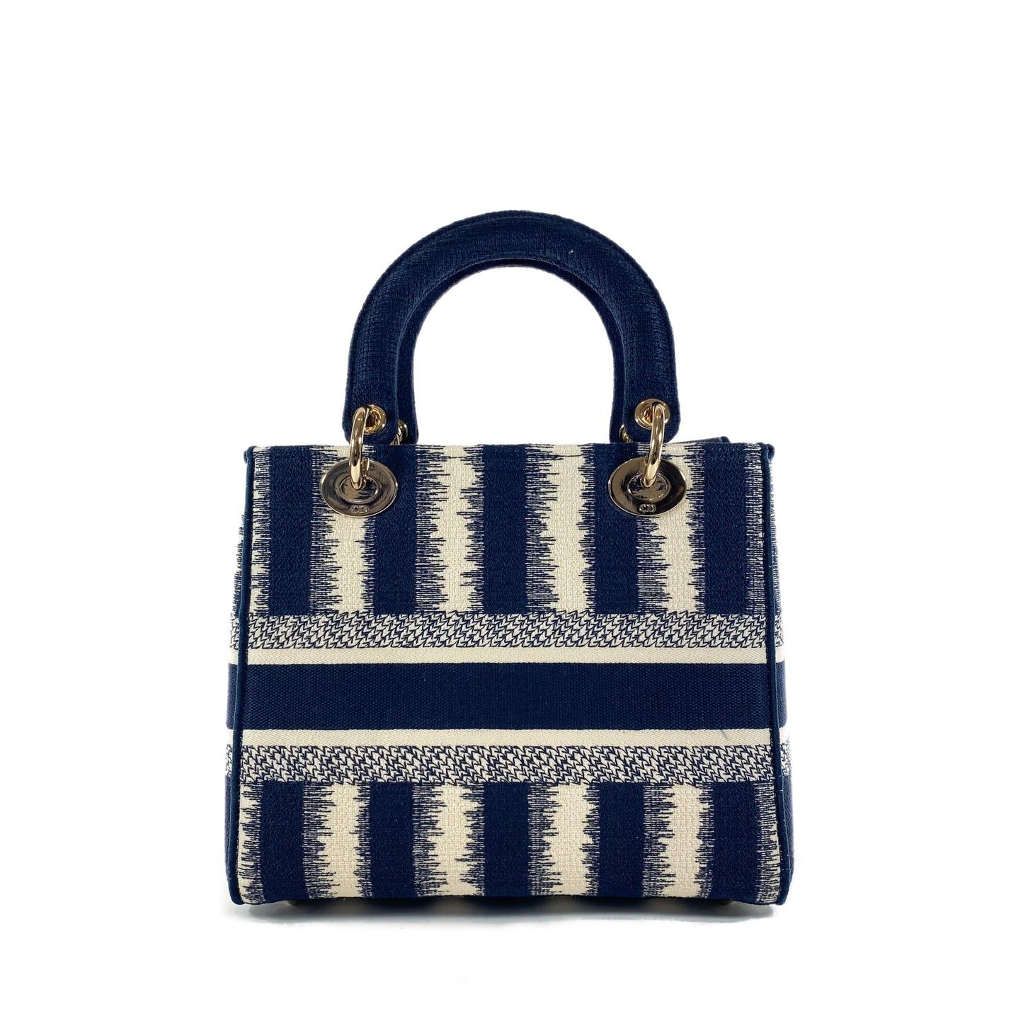 Dior Navy and Ivory Lady Dior D-Lite Striped Canvas Medium Bag