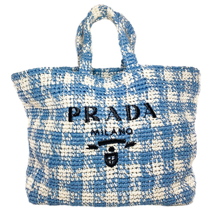 Prada Large Blue White Raffia Tote Bag