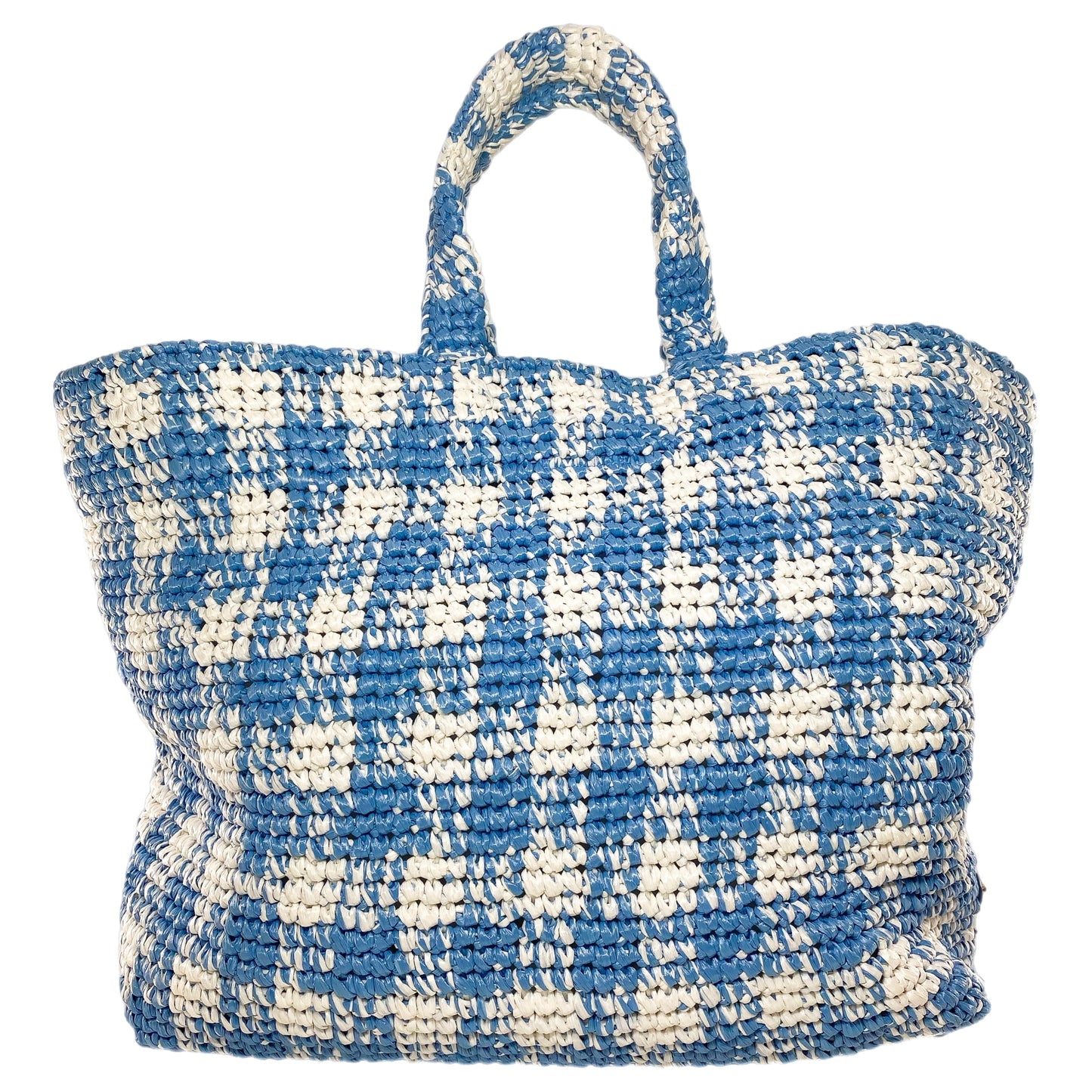 Prada Large Blue White Raffia Tote Bag