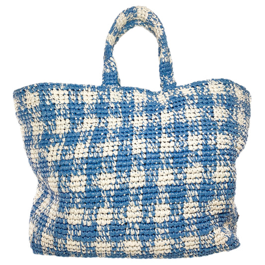 Prada Large Blue White Raffia Tote Bag