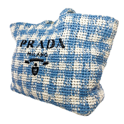 Prada Large Blue White Raffia Tote Bag