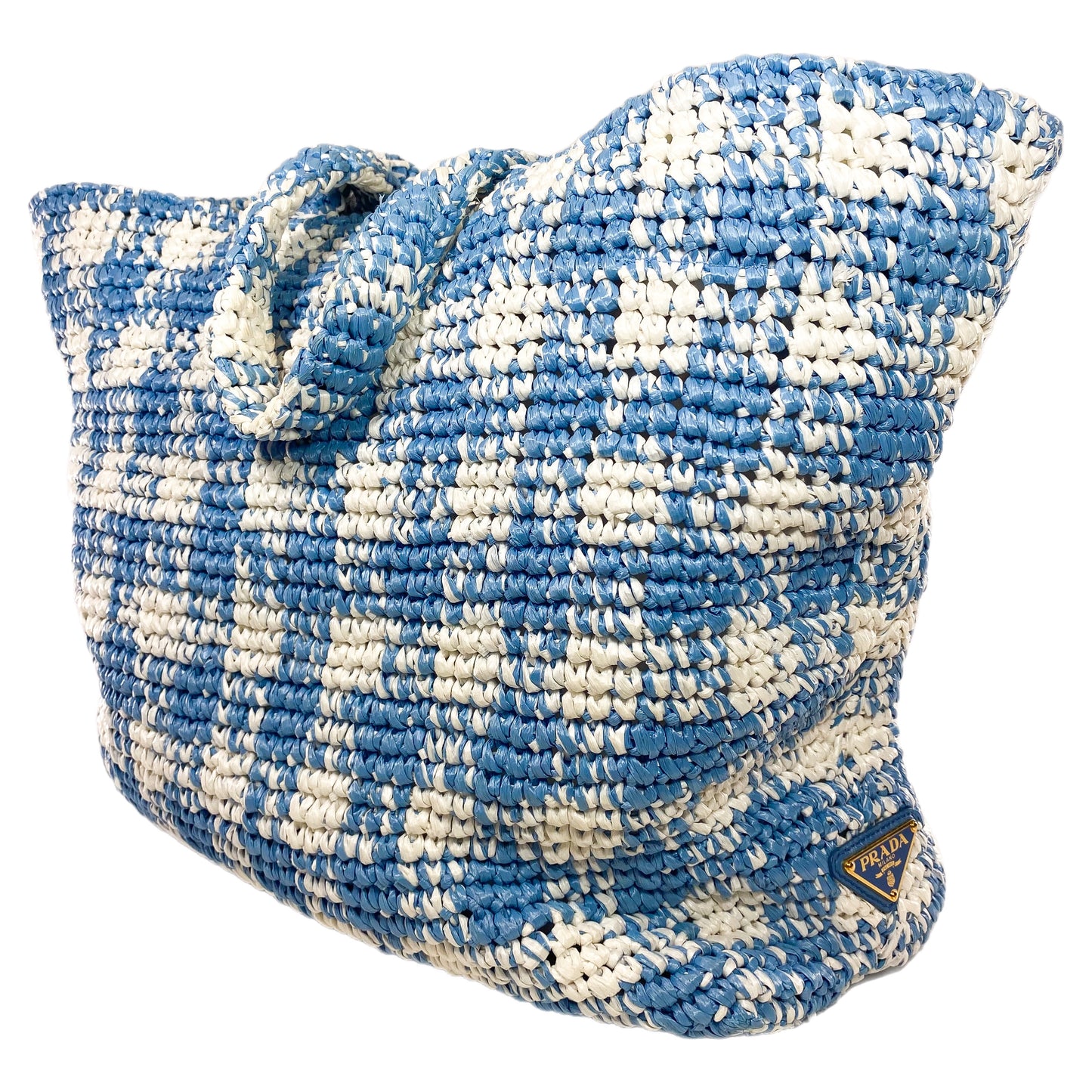 Prada Large Blue White Raffia Tote Bag