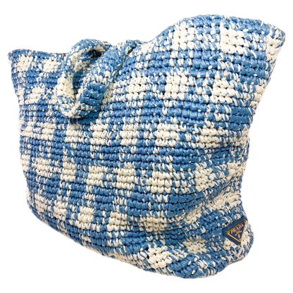 Prada Large Blue White Raffia Tote Bag