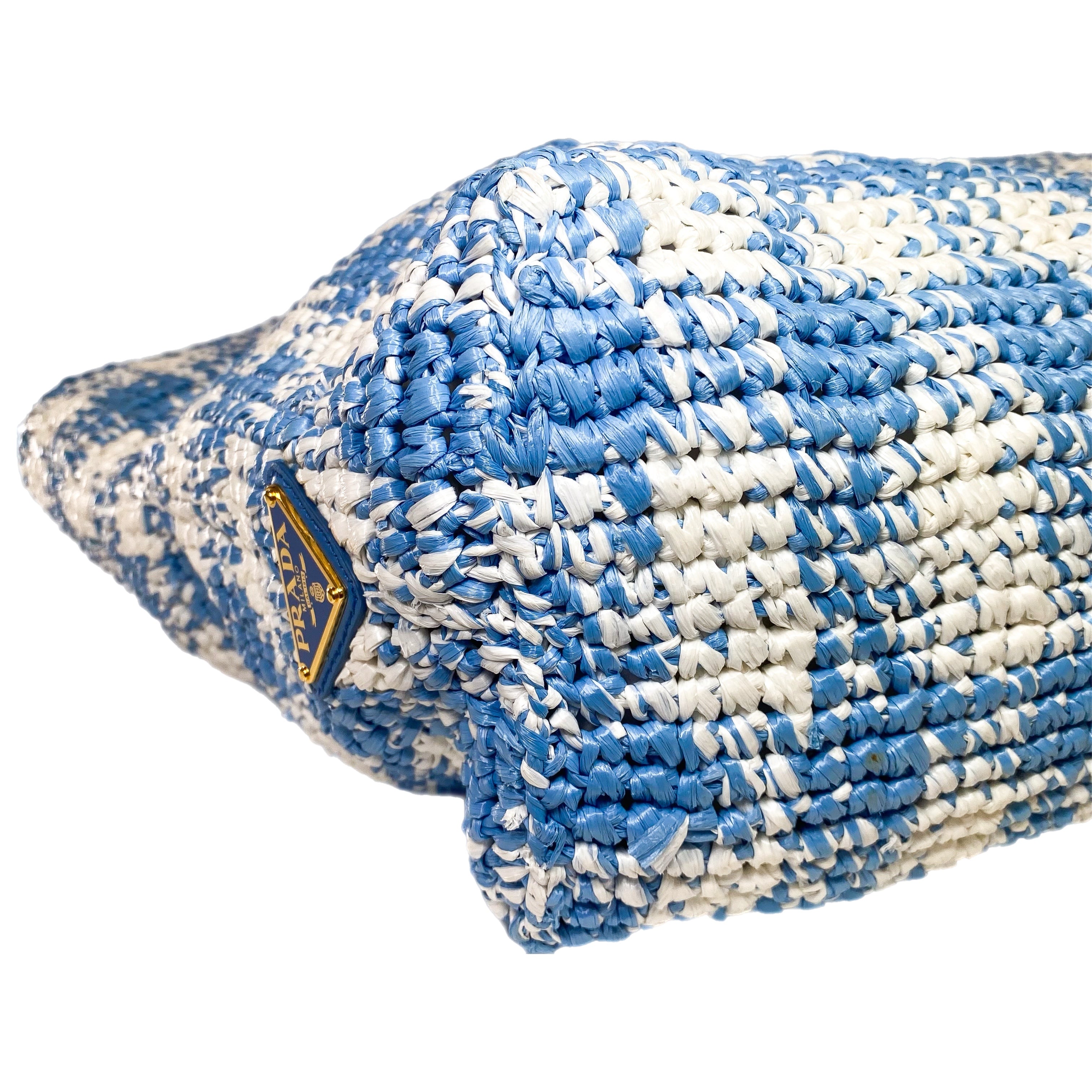 Prada Large Blue White Raffia Tote Bag