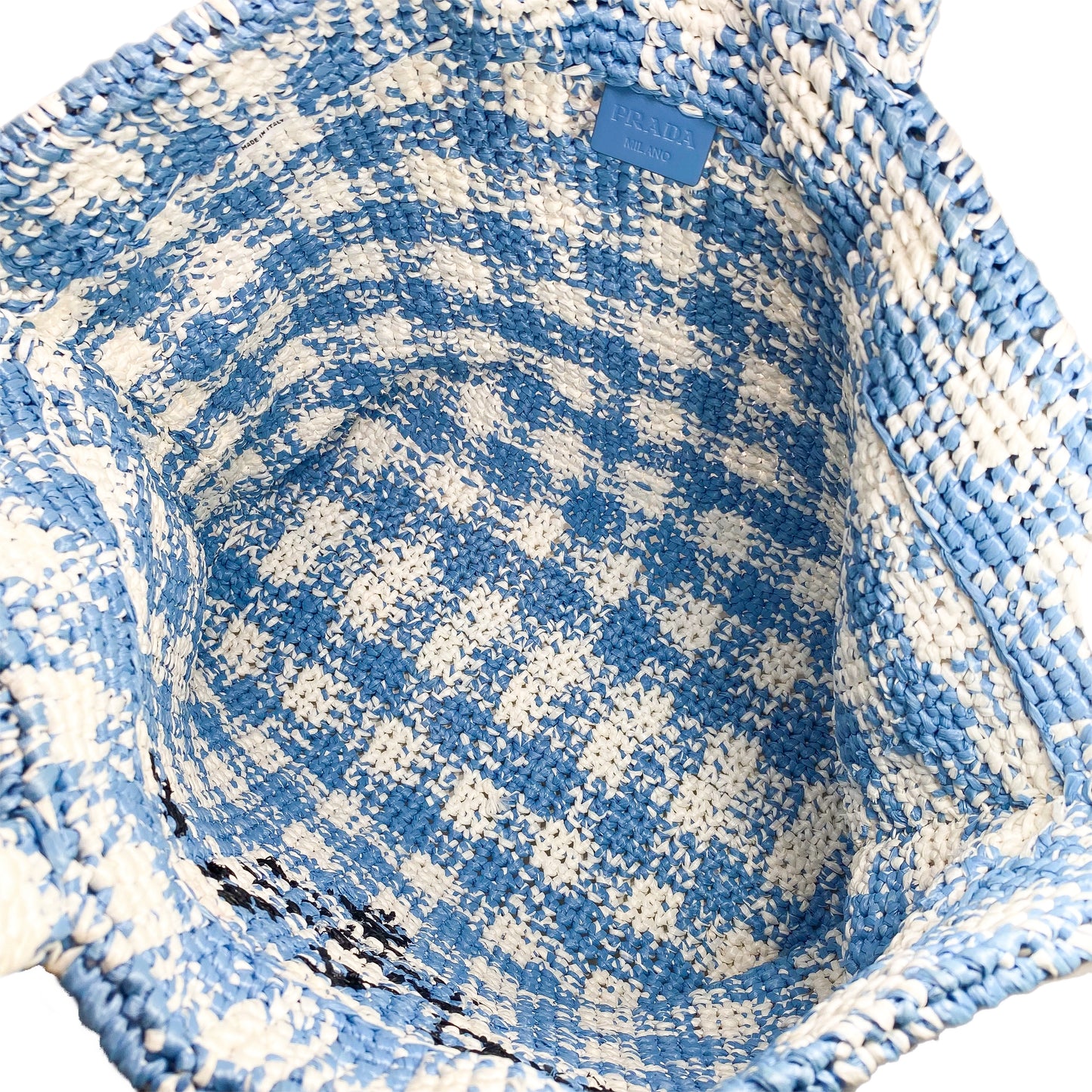 Prada Large Blue White Raffia Tote Bag