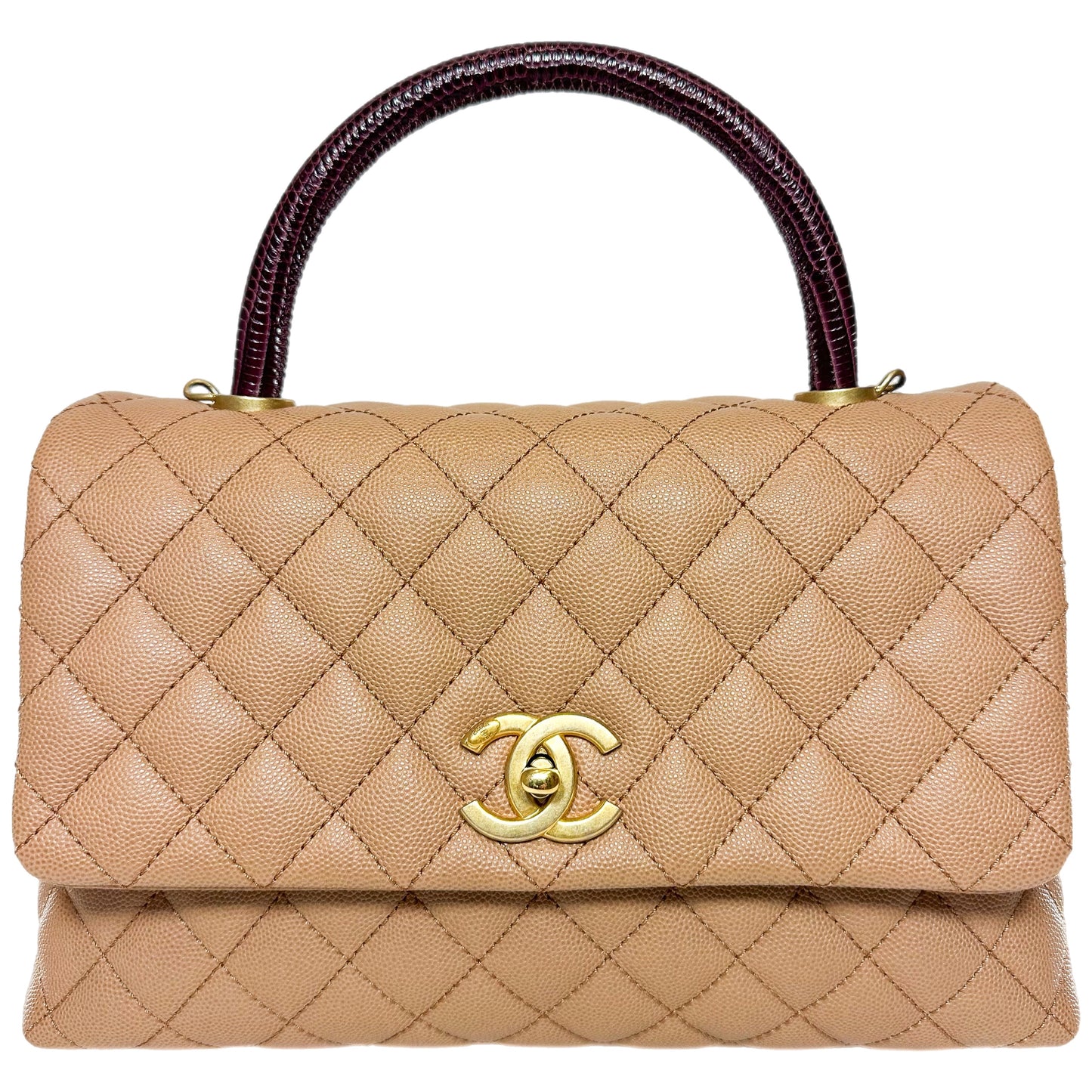 Chanel Beige Lizard Embossed Small Coco Handle Flap