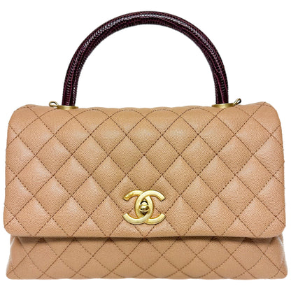 Chanel Beige Lizard Embossed Small Coco Handle Flap