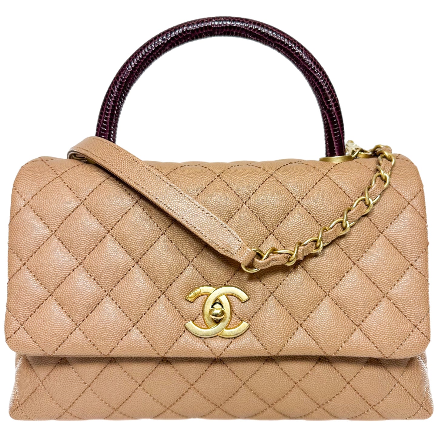 Chanel Beige Lizard Embossed Small Coco Handle Flap
