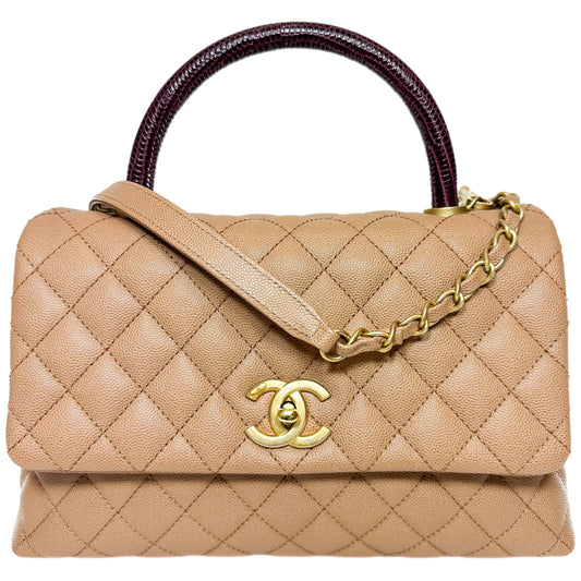 Chanel Beige Lizard Embossed Small Coco Handle Flap