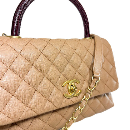 Chanel Beige Lizard Embossed Small Coco Handle Flap
