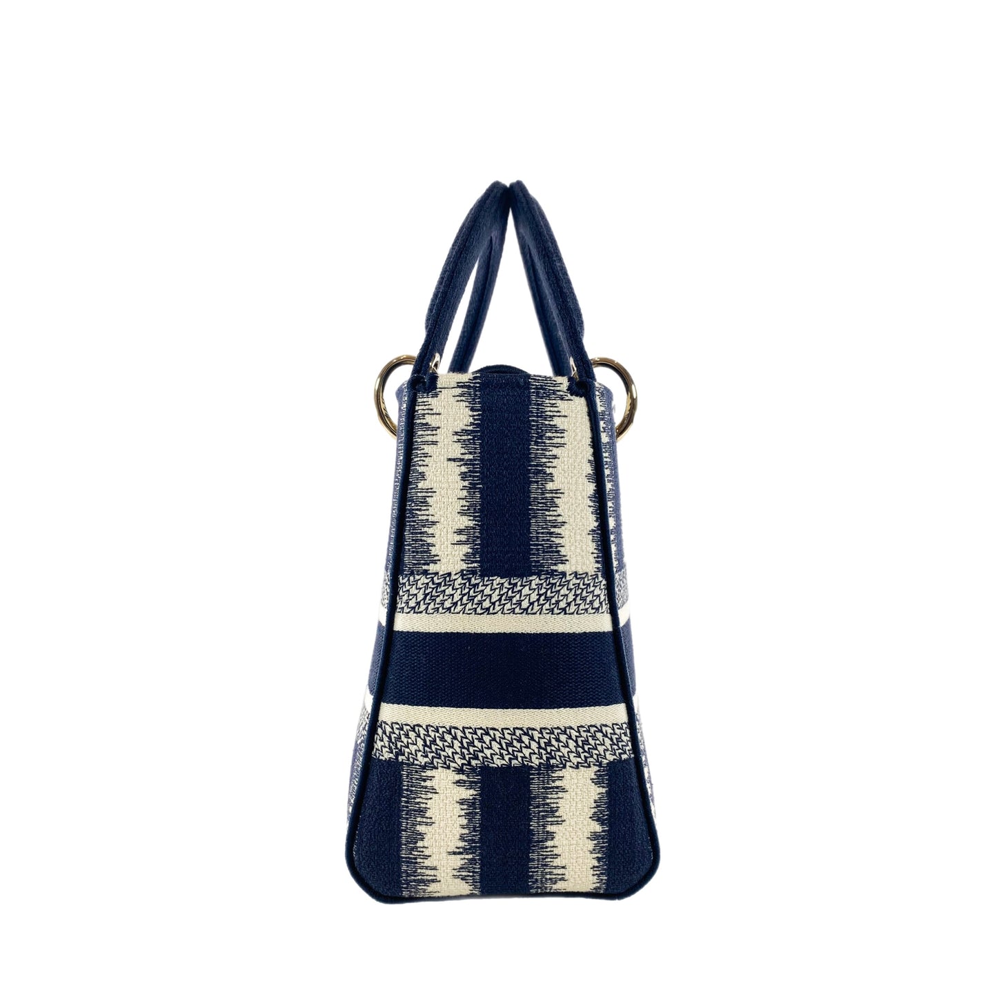 Dior Navy and Ivory Lady Dior D-Lite Striped Canvas Medium Bag