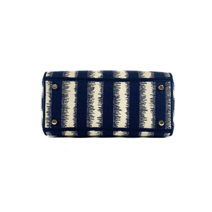 Dior Navy and Ivory Lady Dior D-Lite Striped Canvas Medium Bag