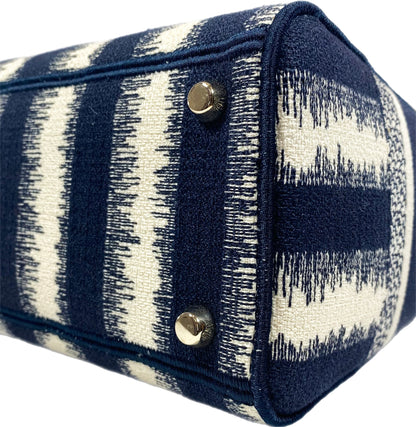Dior Navy and Ivory Lady Dior D-Lite Striped Canvas Medium Bag