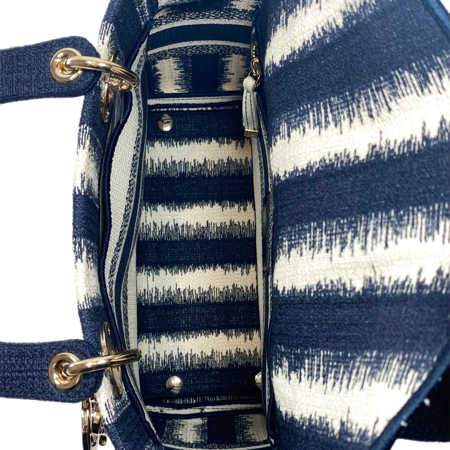 Dior Navy and Ivory Lady Dior D-Lite Striped Canvas Medium Bag
