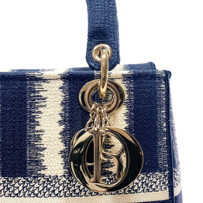 Dior Navy and Ivory Lady Dior D-Lite Striped Canvas Medium Bag