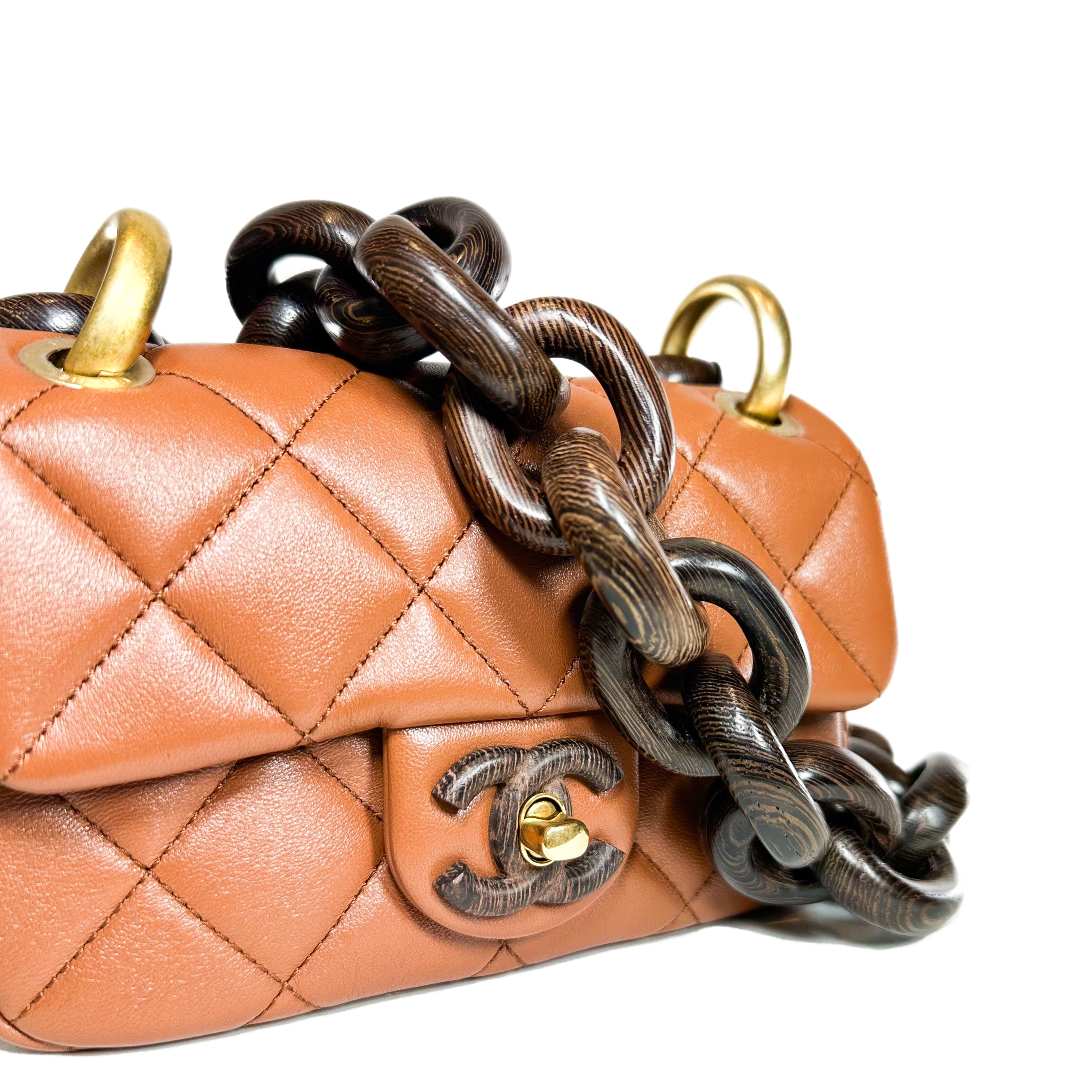 Chanel Caramel Brown Paris-Dakar Wenge Wood Mini Rectangular Flap Chanel Caramel Brown Paris-Dakar Wenge Wood Mini Rectangular Flap