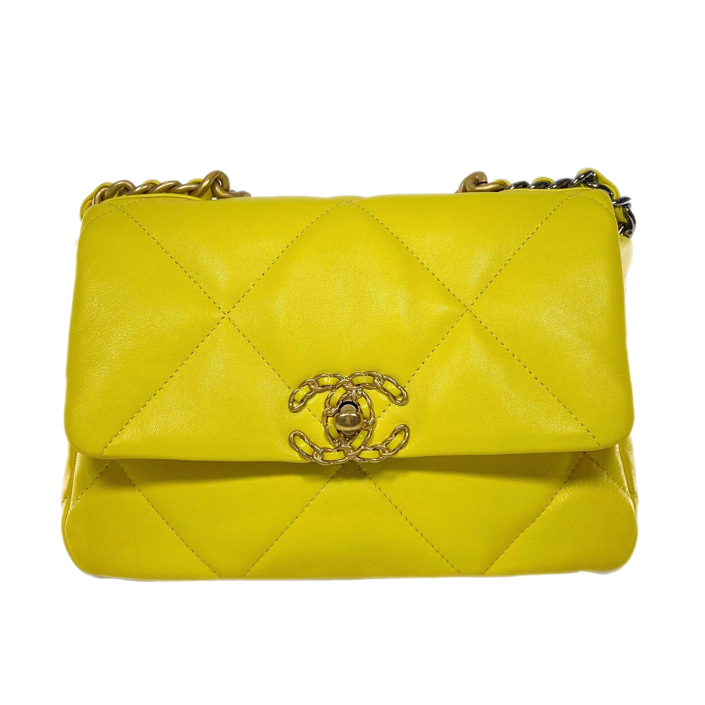 Chanel Yellow Tweed Medium 19 Flap Bag at 1stDibs