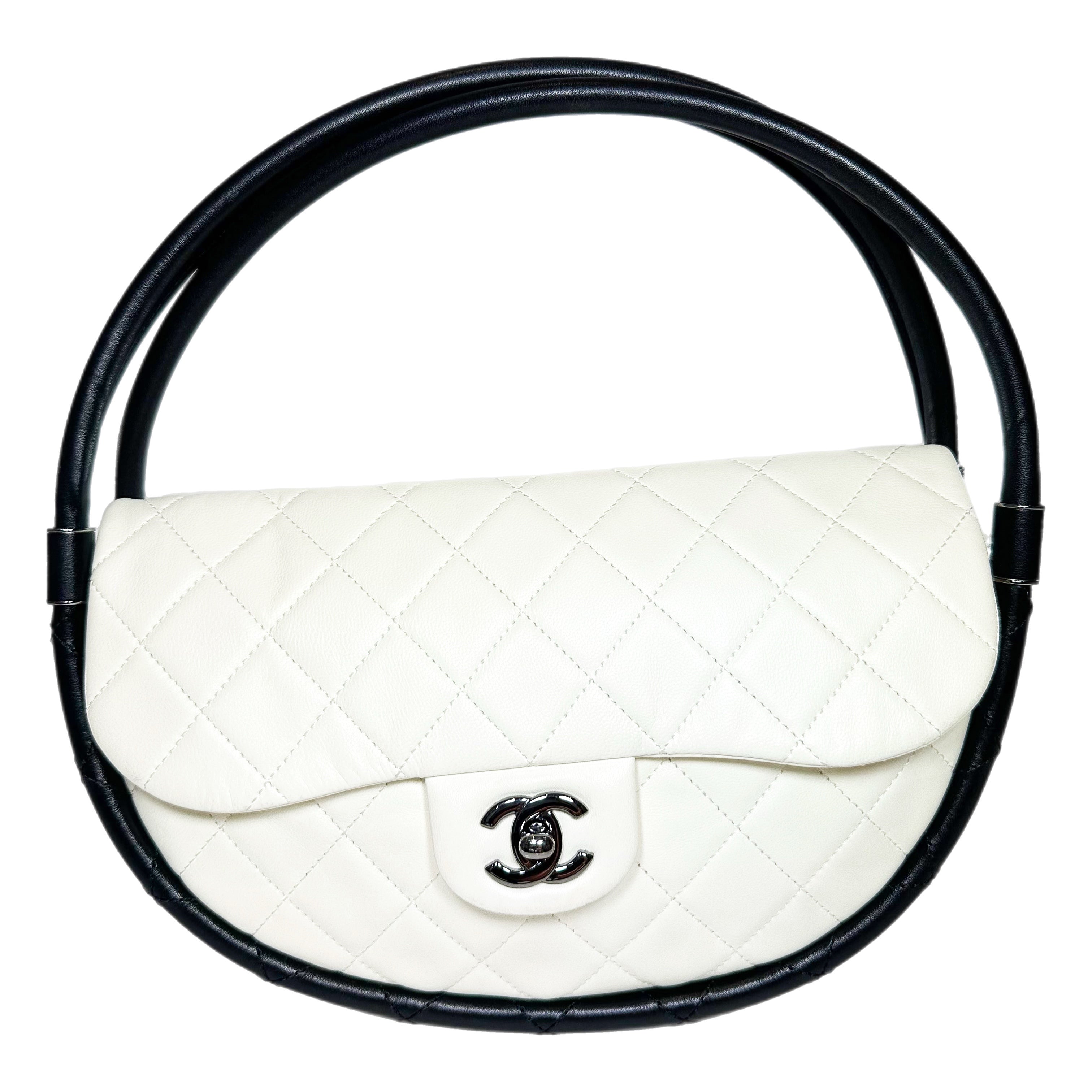 Chanel White Black Hula Hoop Bag