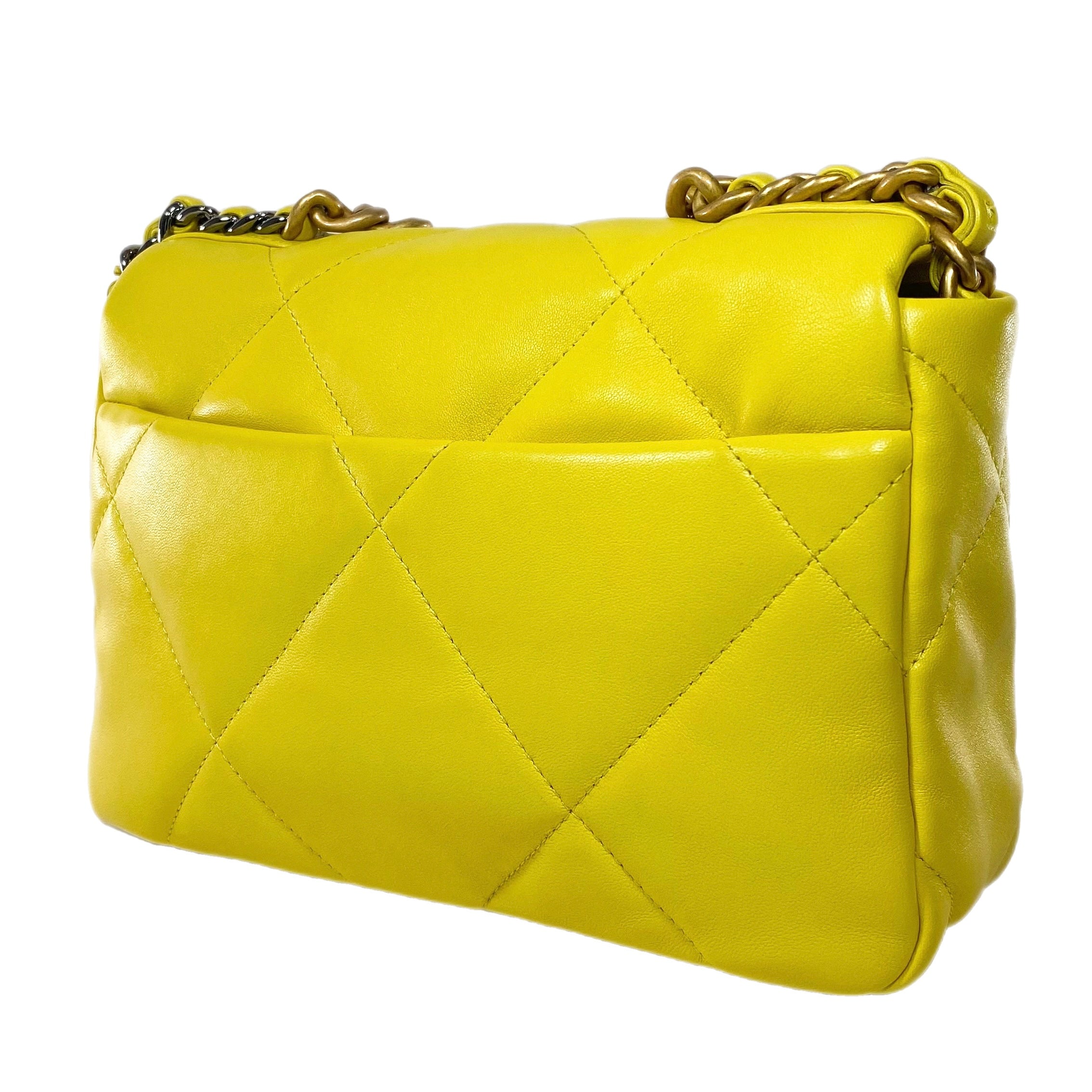 yellow quilted chanel bag