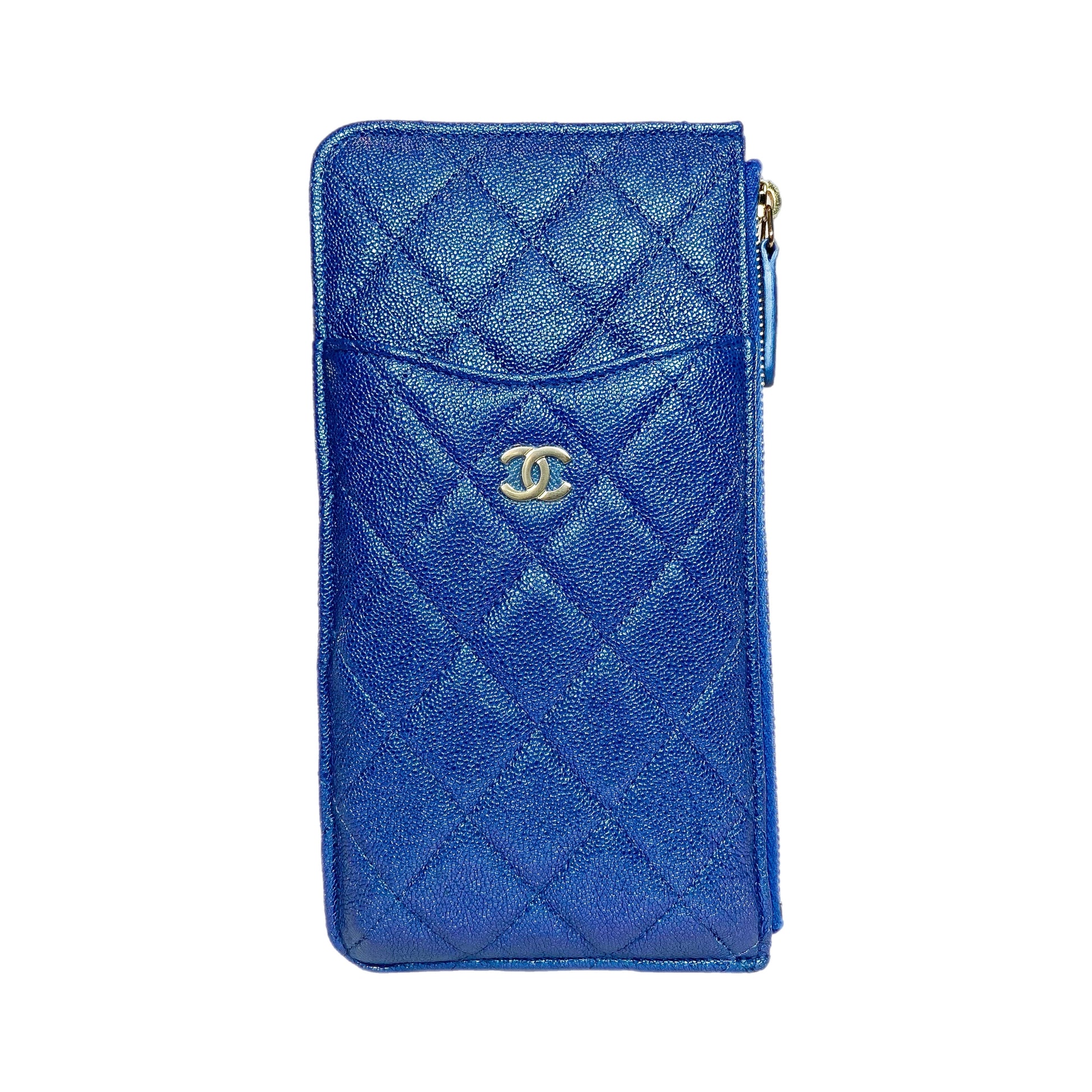 Chanel Iridescent Blue Classic Phone Case Pouch Wallet – Consign of the Times ™ Chanel Iridescent Blue Classic Phone Case Pouch Wallet – Consign of the Times ™