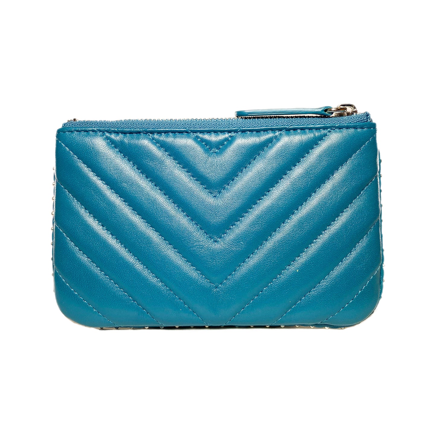 Chanel Teal Studded Chevron Zip Pouch