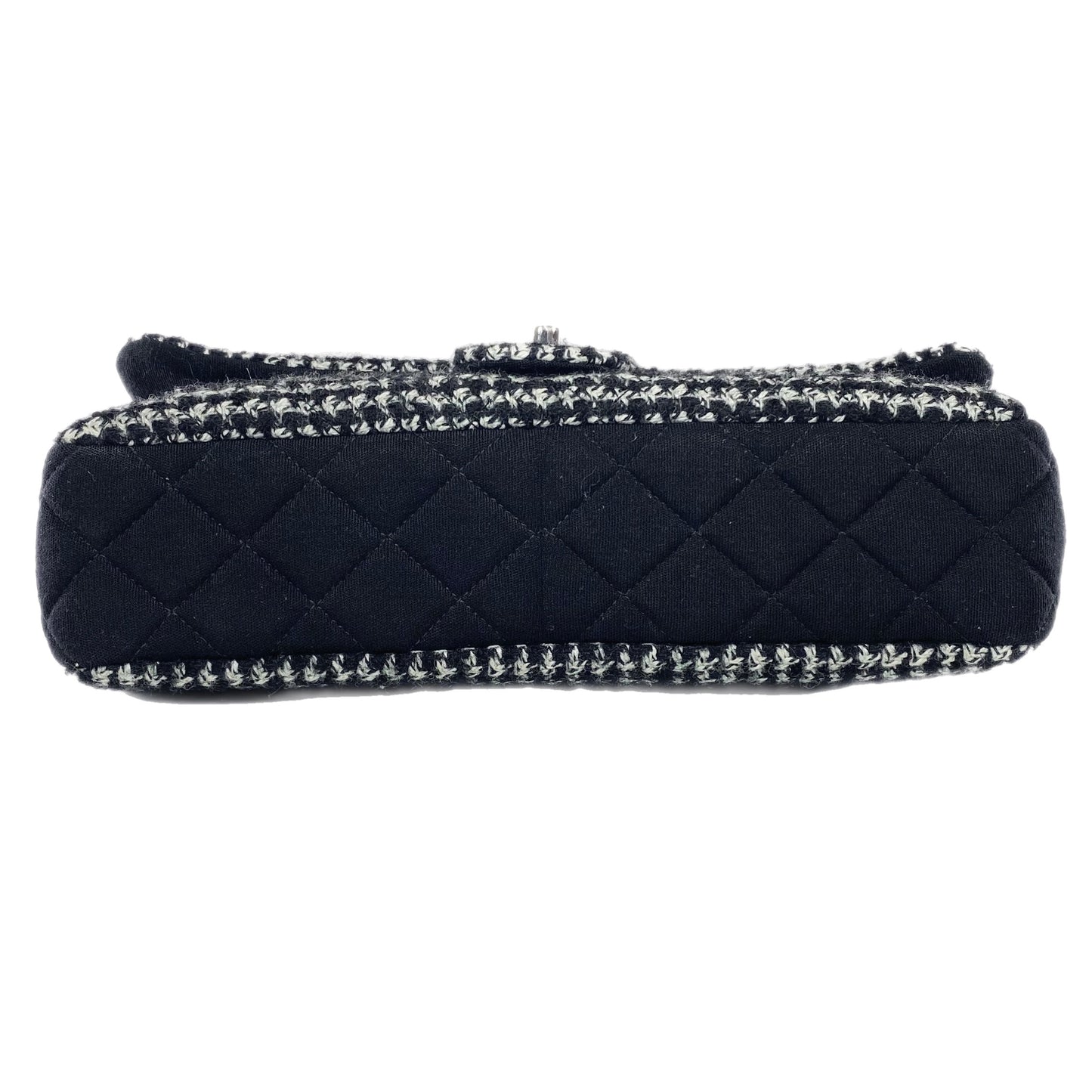 Chanel Black and Ecru Tweed Jersey Quilted Large Flap Bag