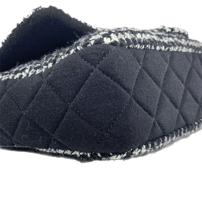 Chanel Black and Ecru Tweed Jersey Quilted Large Flap Bag