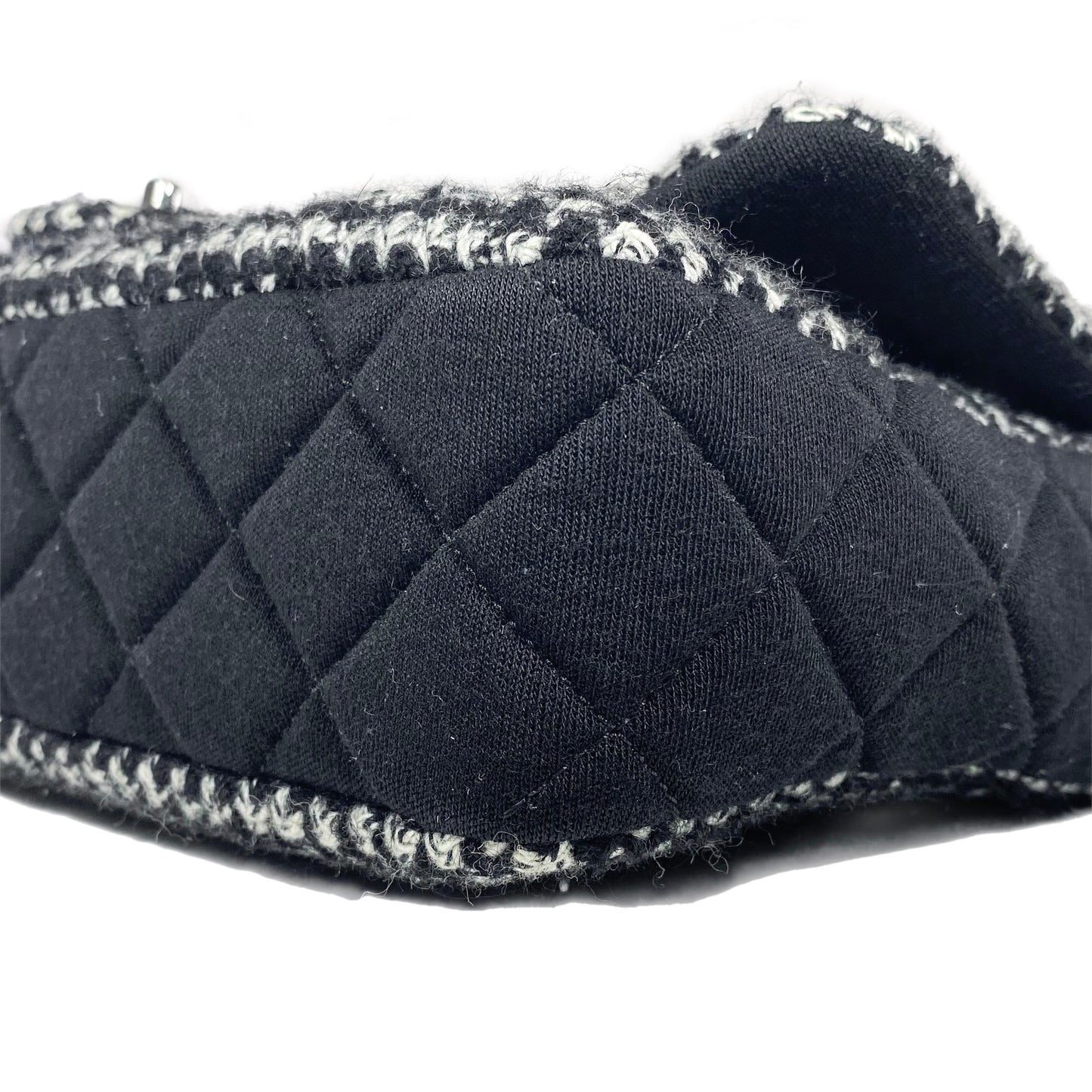 Chanel Black and Ecru Tweed Jersey Quilted Large Flap Bag